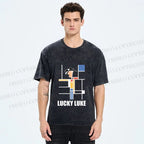 Unisex Lucky Luke Mondrian Printed Washed Tee