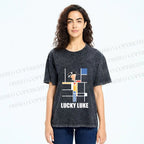 Unisex Lucky Luke Mondrian Printed Washed Tee