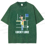 Unisex Lucky Luke Mondrian Printed Washed Tee
