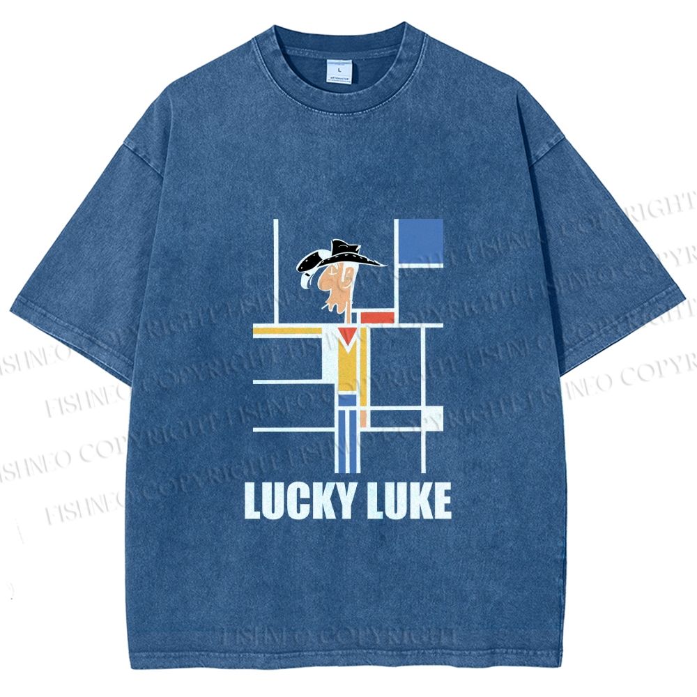 Unisex Lucky Luke Mondrian Printed Washed Tee