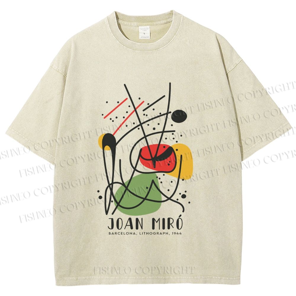 Unisex Joan Miro Vintage Abstract Lithograph Printed Washed Tee