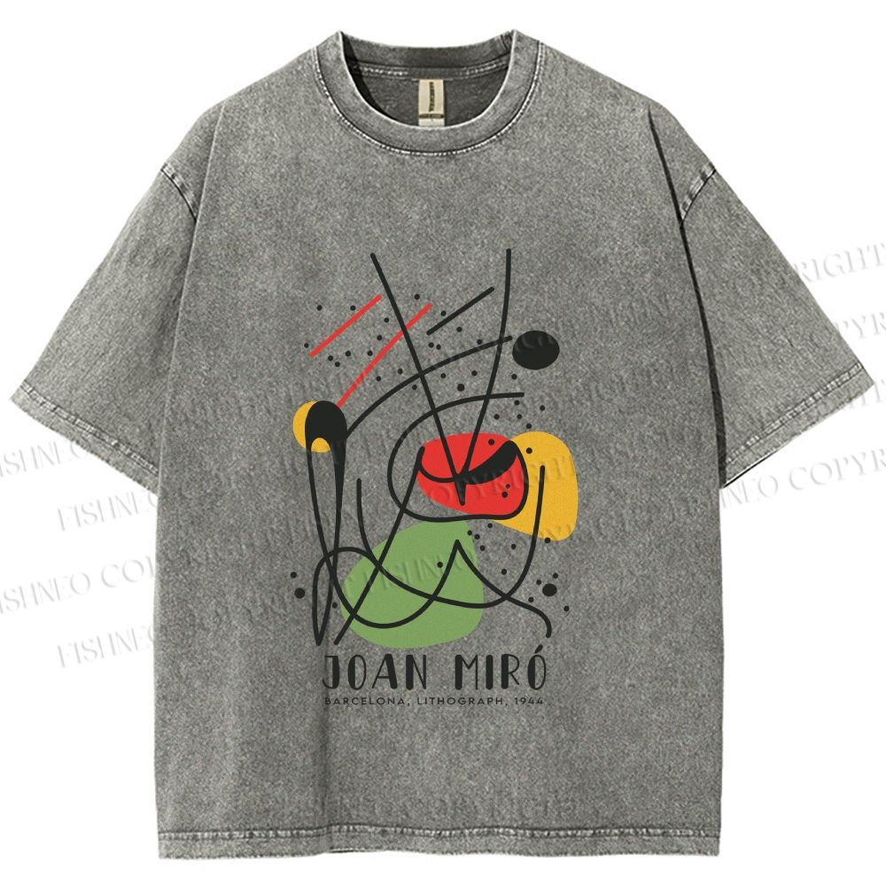 Unisex Joan Miro Vintage Abstract Lithograph Printed Washed Tee