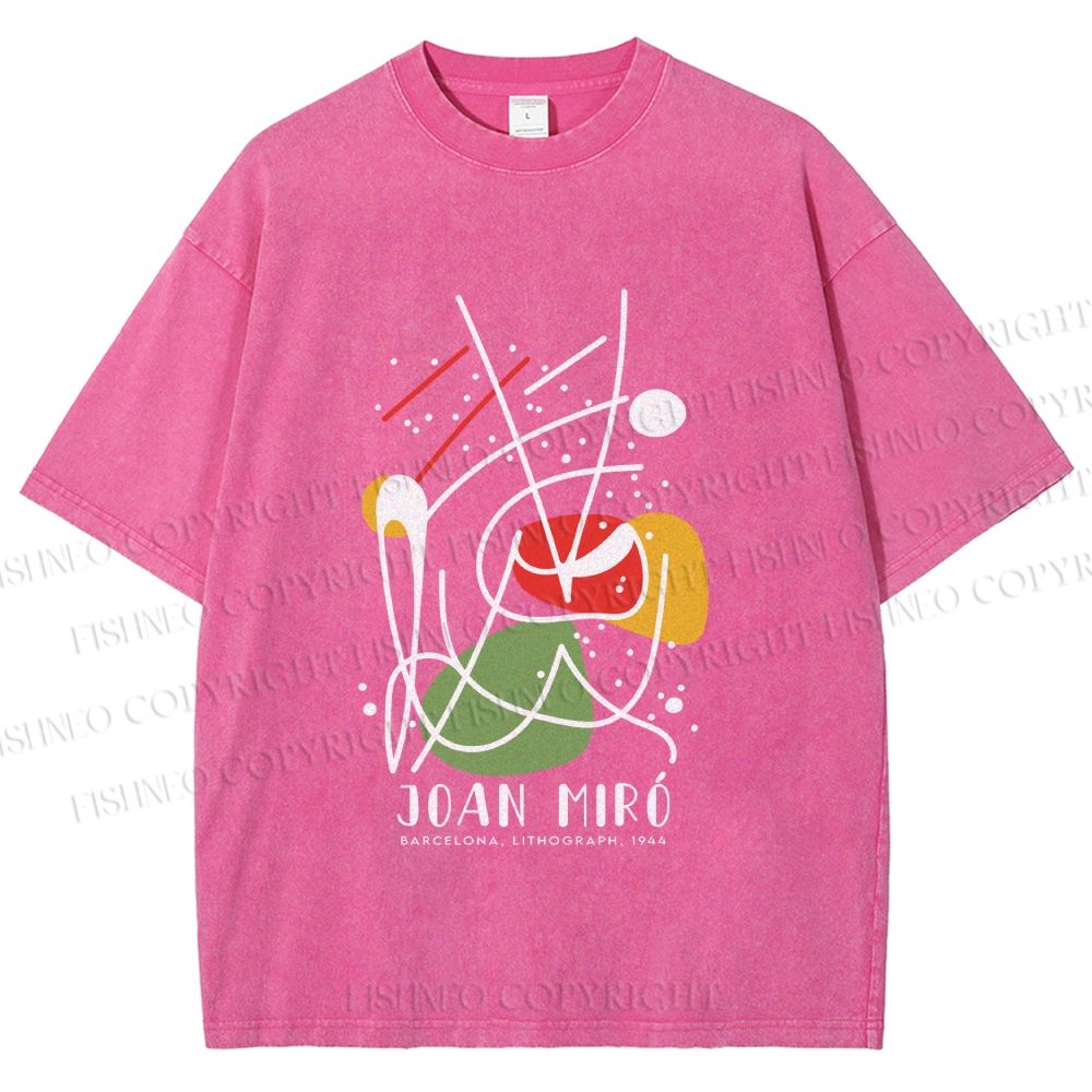 Unisex Joan Miro Vintage Abstract Lithograph Printed Washed Tee