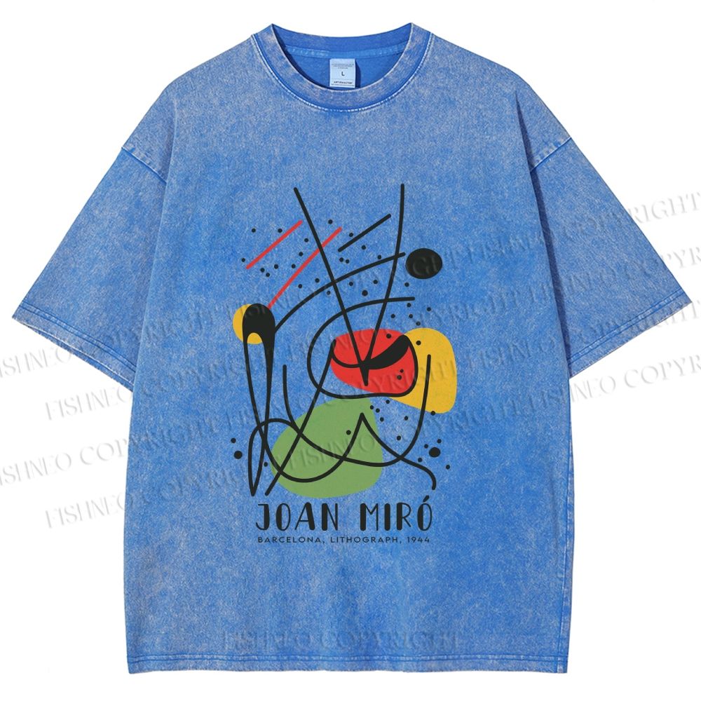 Unisex Joan Miro Vintage Abstract Lithograph Printed Washed Tee
