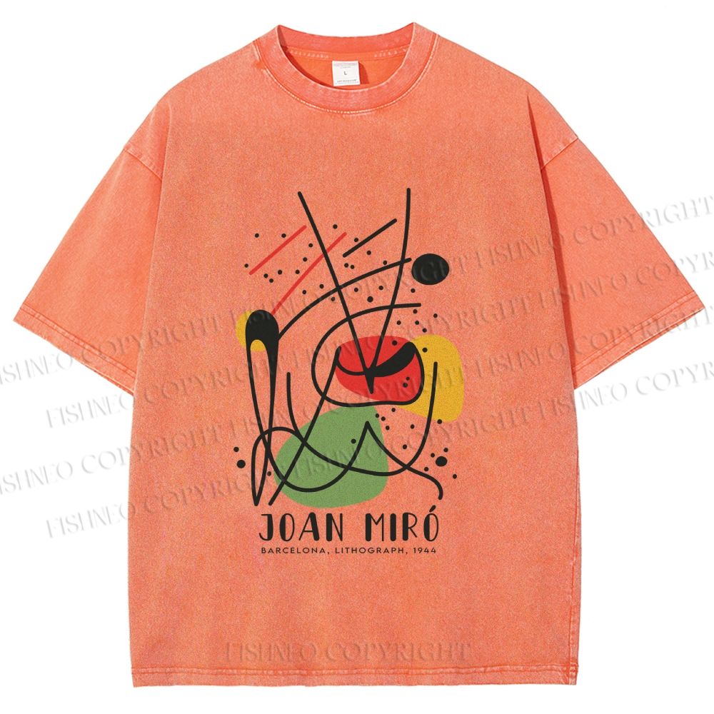 Unisex Joan Miro Vintage Abstract Lithograph Printed Washed Tee