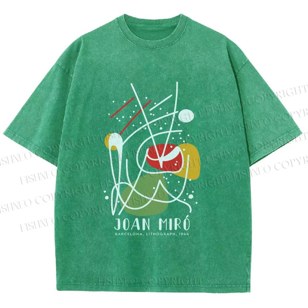 Unisex Joan Miro Vintage Abstract Lithograph Printed Washed Tee