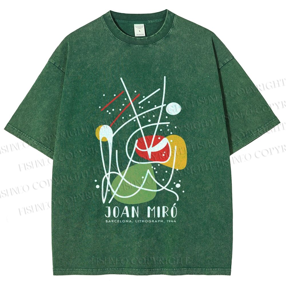 Unisex Joan Miro Vintage Abstract Lithograph Printed Washed Tee