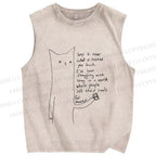 Unisex Line Cat Sorry For Never Call Printed Washed Tank Top