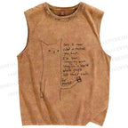 Unisex Line Cat Sorry For Never Call Printed Washed Tank Top