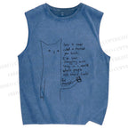 Unisex Line Cat Sorry For Never Call Printed Washed Tank Top