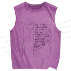 Unisex Line Cat Sorry For Never Call Printed Washed Tank Top