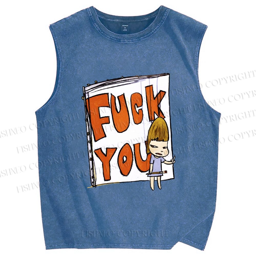 Unisex Yoshitomo Nara Fuck You Printed Washed Tank Top
