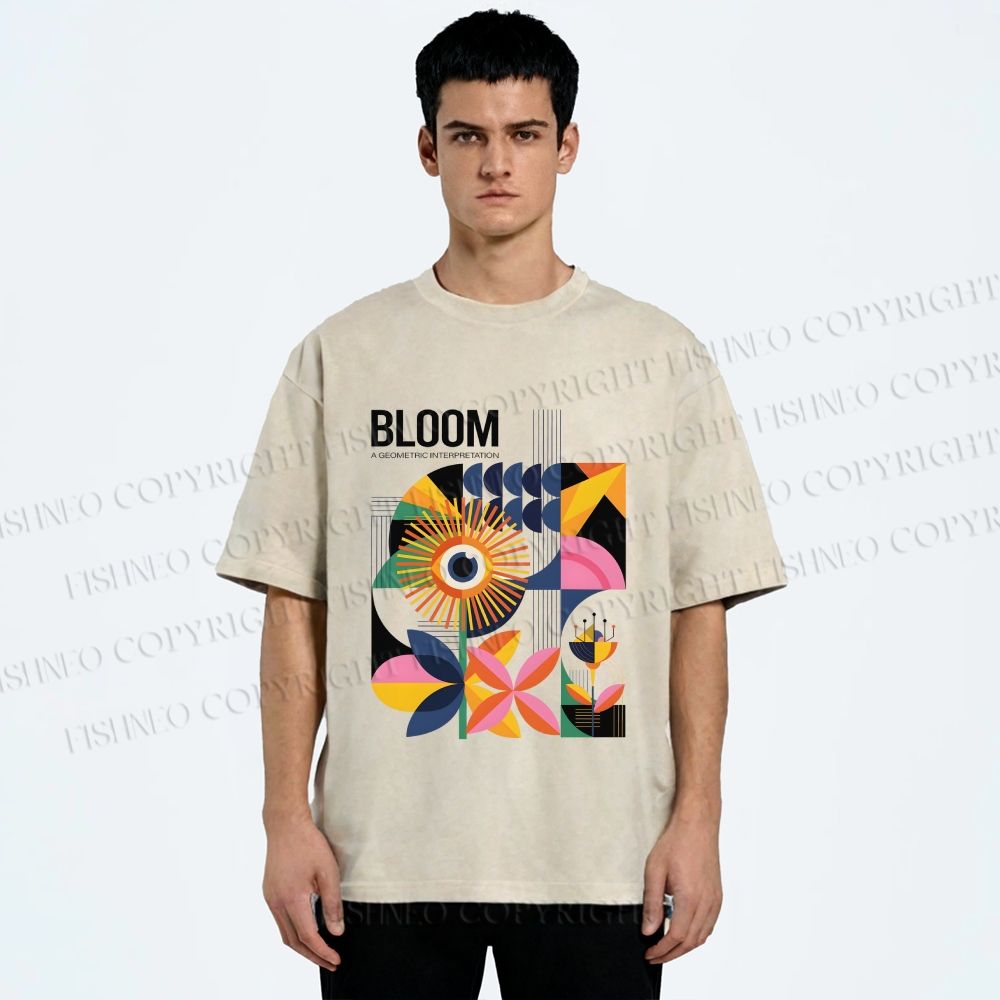 Unisex Flower Bloom Bauhaus Style Printed Washed Tee