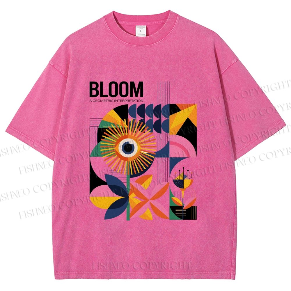 Unisex Flower Bloom Bauhaus Style Printed Washed Tee