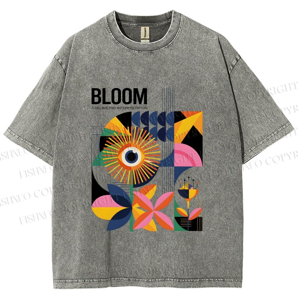Unisex Flower Bloom Bauhaus Style Printed Washed Tee