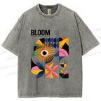 Unisex Flower Bloom Bauhaus Style Printed Washed Tee