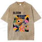 Unisex Flower Bloom Bauhaus Style Printed Washed Tee
