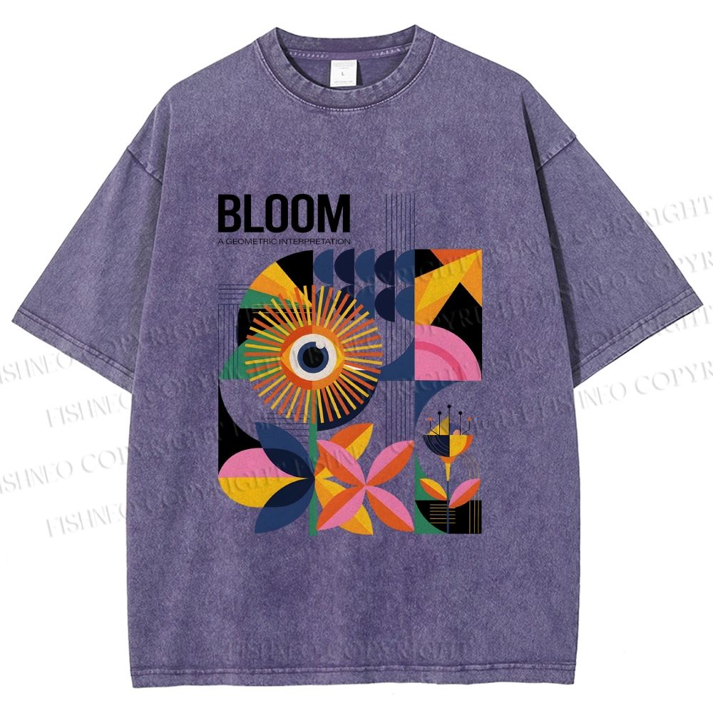 Unisex Flower Bloom Bauhaus Style Printed Washed Tee
