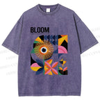 Unisex Flower Bloom Bauhaus Style Printed Washed Tee