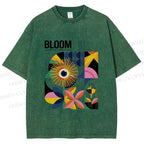 Unisex Flower Bloom Bauhaus Style Printed Washed Tee