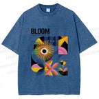 Unisex Flower Bloom Bauhaus Style Printed Washed Tee