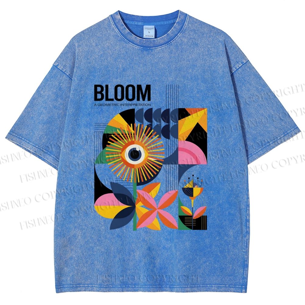 Unisex Flower Bloom Bauhaus Style Printed Washed Tee