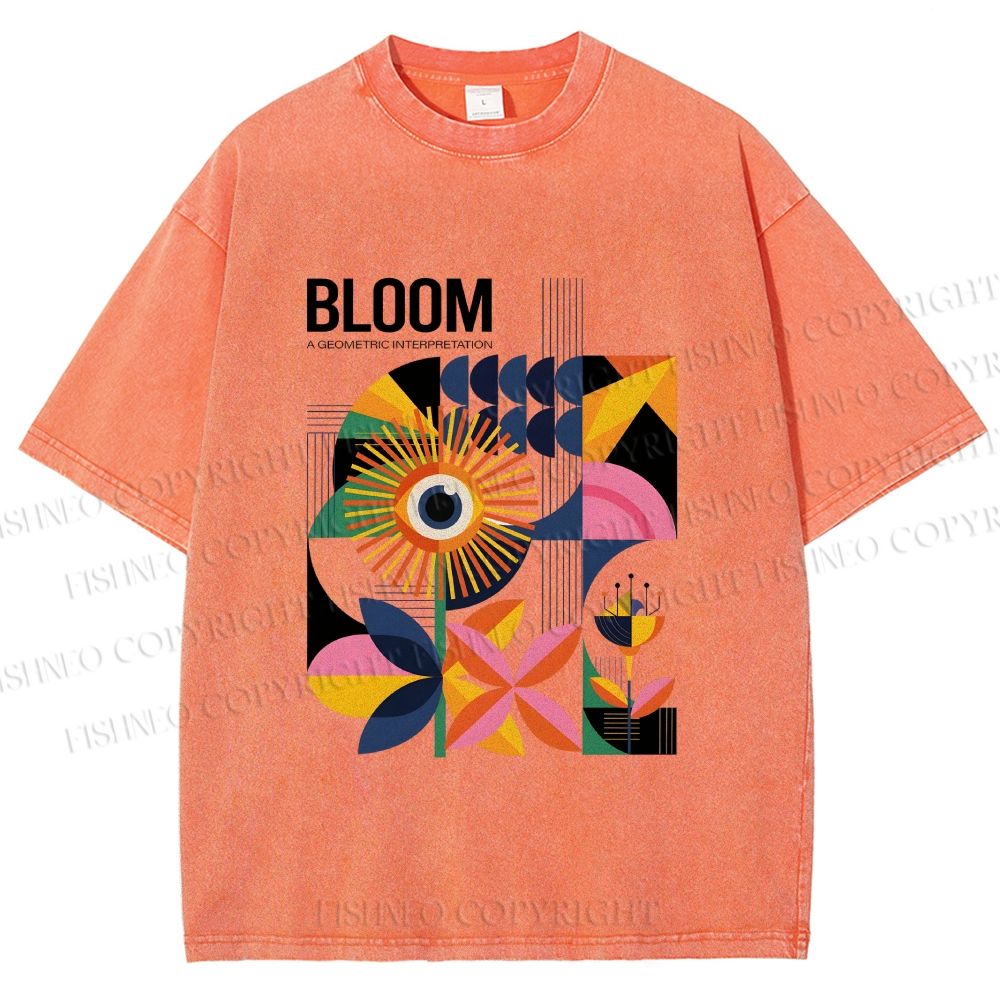Unisex Flower Bloom Bauhaus Style Printed Washed Tee