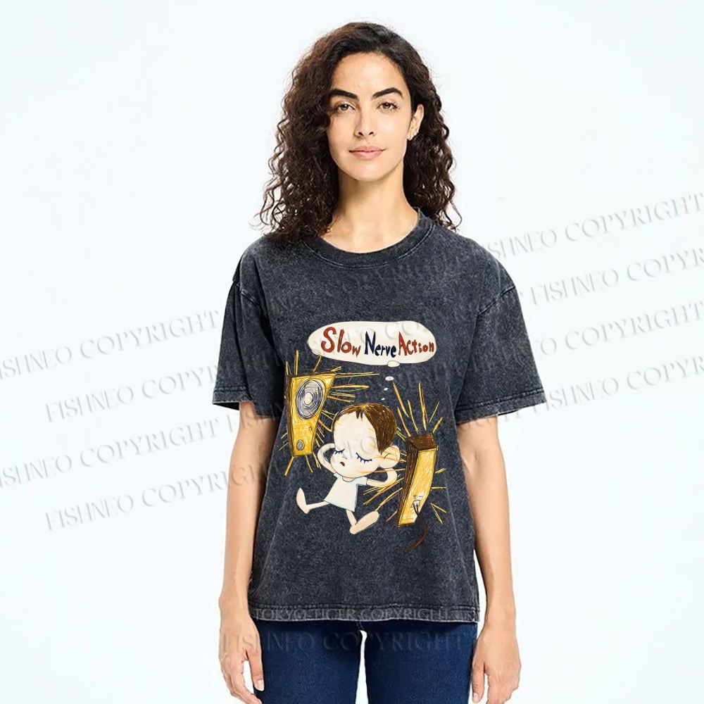 Unisex Yoshitomo Nara Slow Nerve Action Printed Washed Tee