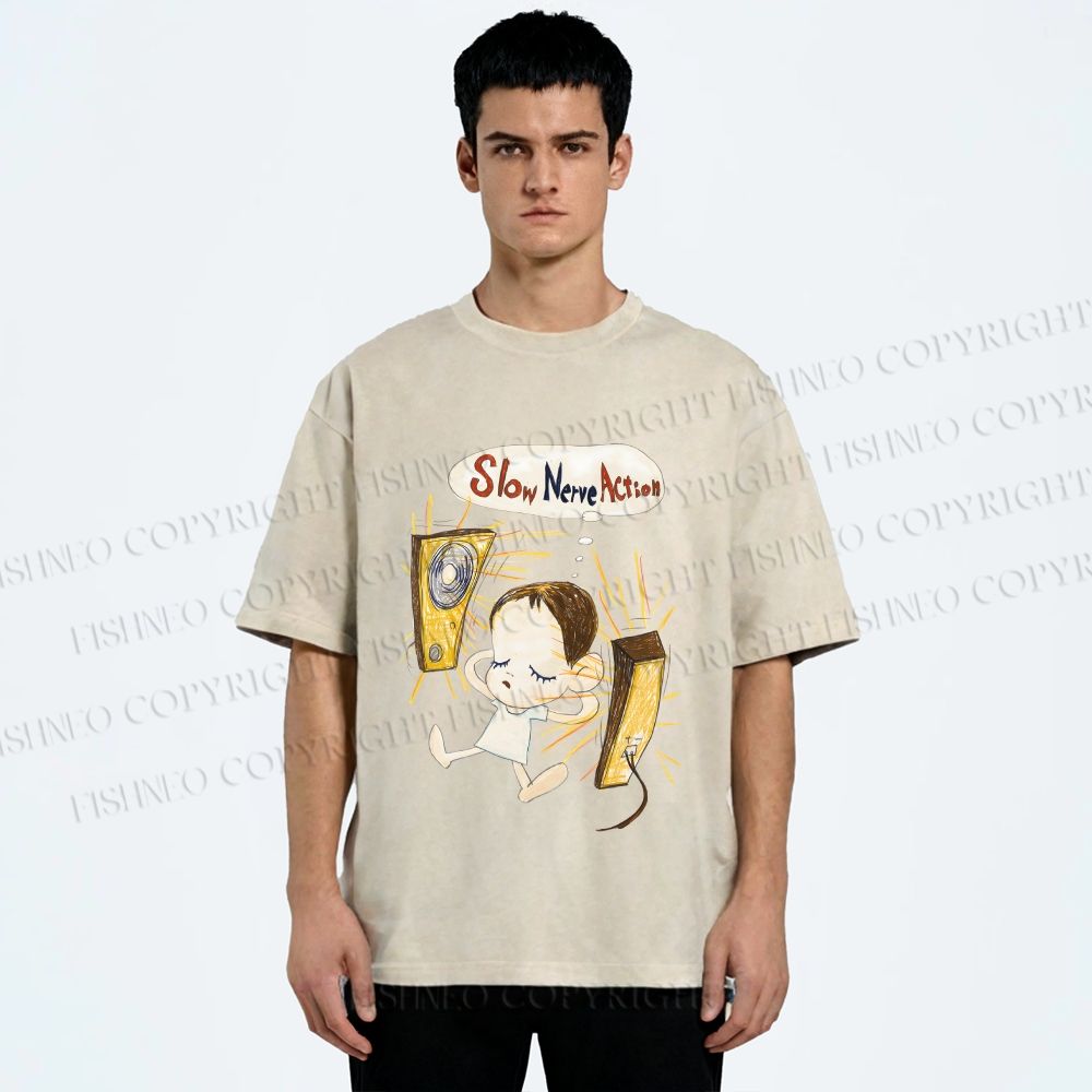 Unisex Yoshitomo Nara Slow Nerve Action Printed Washed Tee
