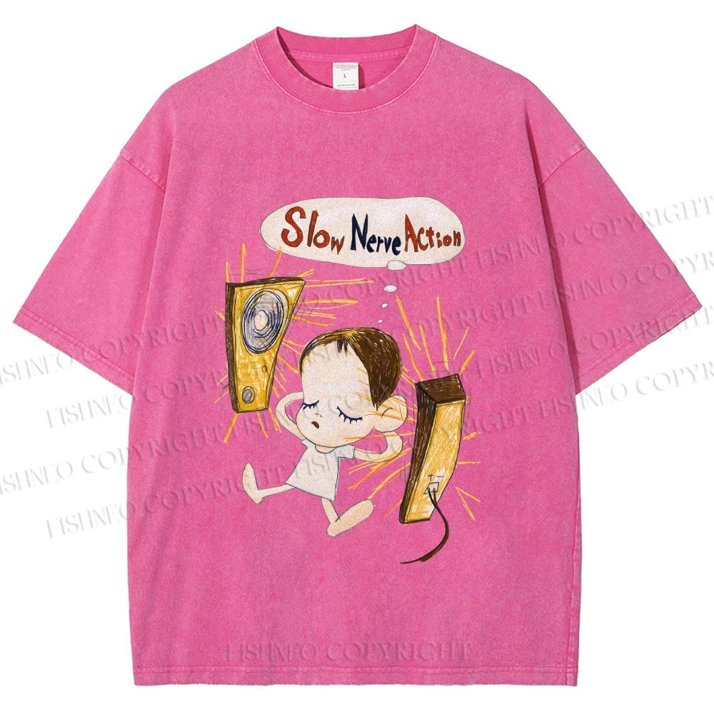 Unisex Yoshitomo Nara Slow Nerve Action Printed Washed Tee