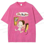 Unisex Yoshitomo Nara Slow Nerve Action Printed Washed Tee