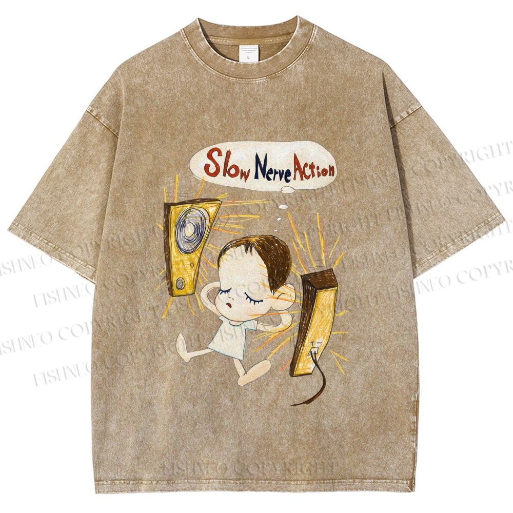 Unisex Yoshitomo Nara Slow Nerve Action Printed Washed Tee