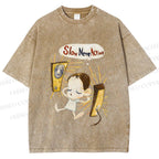 Unisex Yoshitomo Nara Slow Nerve Action Printed Washed Tee