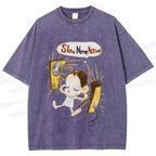 Unisex Yoshitomo Nara Slow Nerve Action Printed Washed Tee