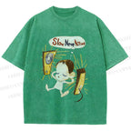 Unisex Yoshitomo Nara Slow Nerve Action Printed Washed Tee