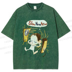Unisex Yoshitomo Nara Slow Nerve Action Printed Washed Tee