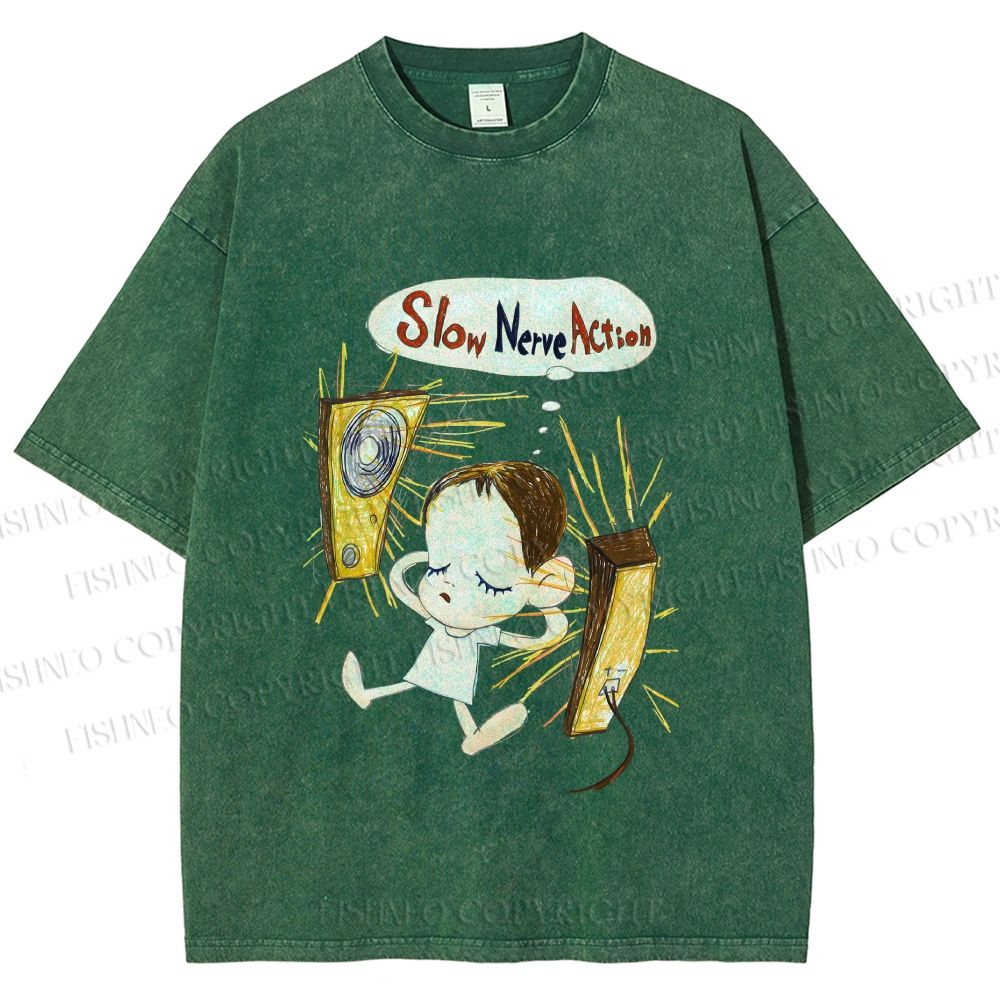 Unisex Yoshitomo Nara Slow Nerve Action Printed Washed Tee