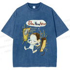 Unisex Yoshitomo Nara Slow Nerve Action Printed Washed Tee