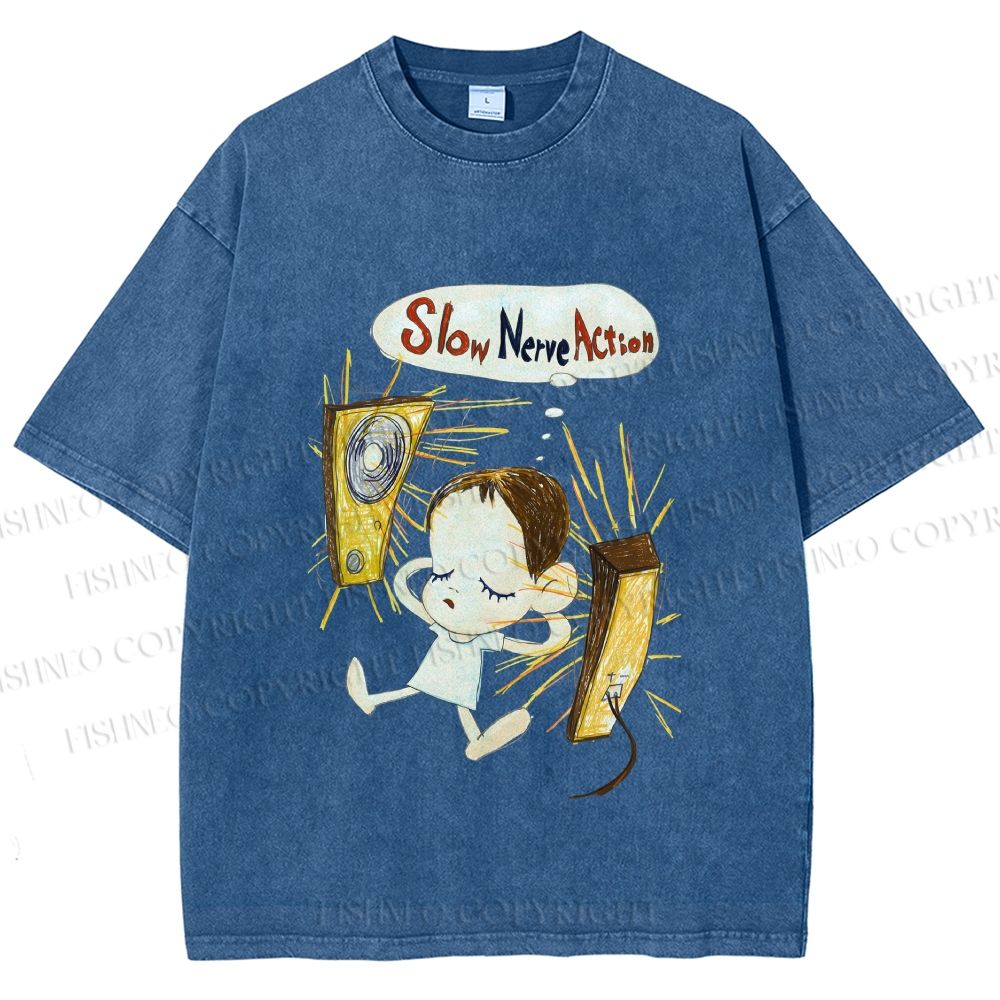 Unisex Yoshitomo Nara Slow Nerve Action Printed Washed Tee