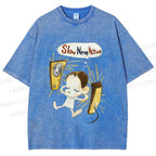 Unisex Yoshitomo Nara Slow Nerve Action Printed Washed Tee