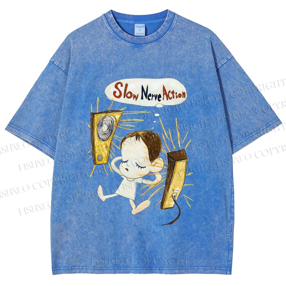 Unisex Yoshitomo Nara Slow Nerve Action Printed Washed Tee