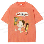 Unisex Yoshitomo Nara Slow Nerve Action Printed Washed Tee