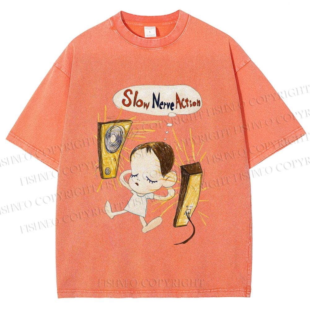 Unisex Yoshitomo Nara Slow Nerve Action Printed Washed Tee