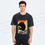 Unisex Cat wave Printed Washed Tee