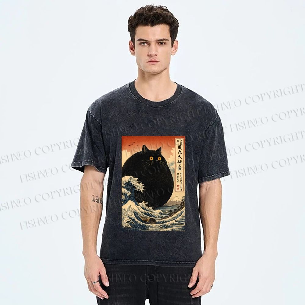 Unisex Cat wave Printed Washed Tee
