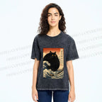 Unisex Cat wave Printed Washed Tee