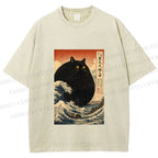 Unisex Cat wave Printed Washed Tee