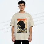 Unisex Cat wave Printed Washed Tee