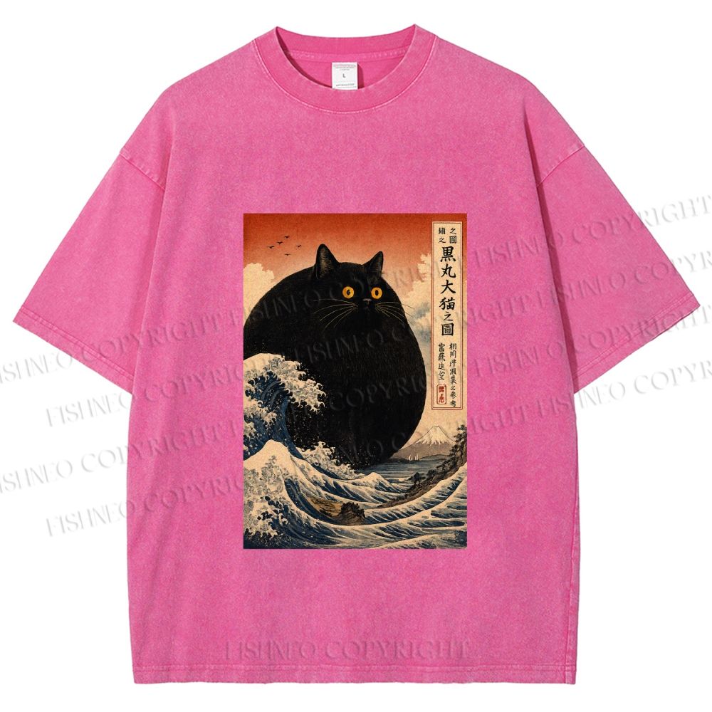 Unisex Cat wave Printed Washed Tee