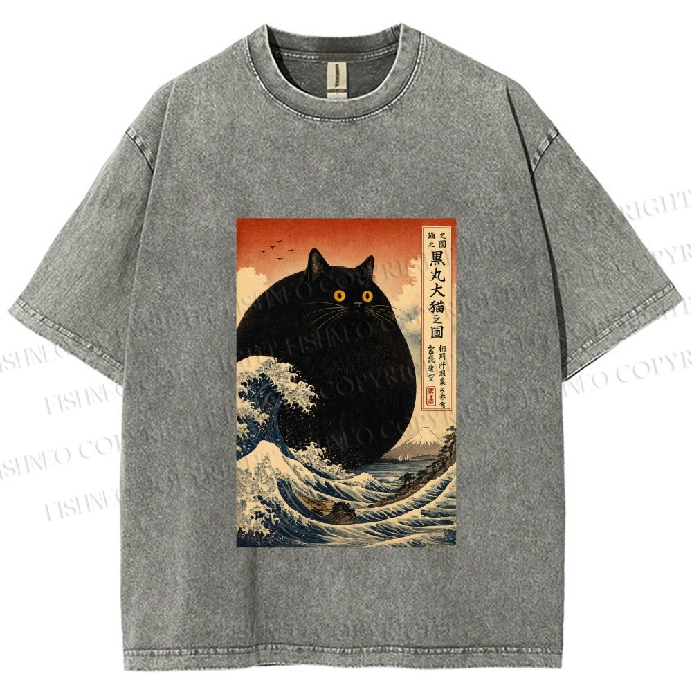 Unisex Cat wave Printed Washed Tee
